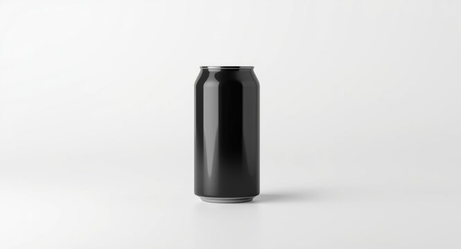 minimalist white background featuring 500ml black aluminum can mockup