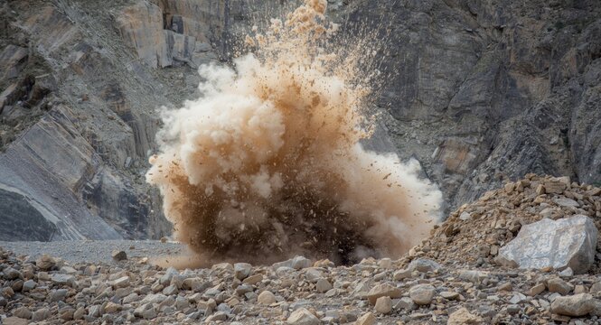 Intense rock fragmentation from quarry blasting explosion