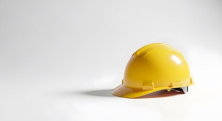Fototapeta premium Yellow hard hat safety helmet on a clean white background, studio shot, protective gear