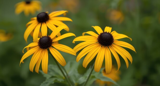 Eye catching rudbeckia flowers glowing bright yellow cones
