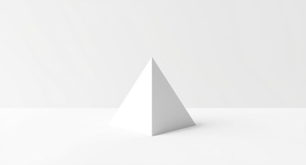 Fototapeta premium Minimalist geometry represented by a white triangular pyramid on an immaculate white surface