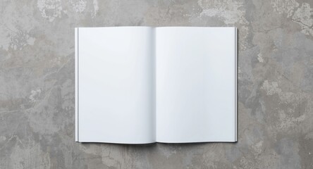 Catalog spread template displayed with open blank magazine pages on textured background and white journal
