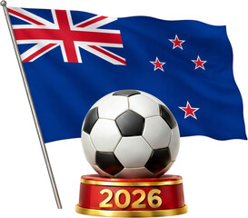 Fototapeta premium New Zealand Flag with Soccer Ball Trophy 2026 Sports Icon
