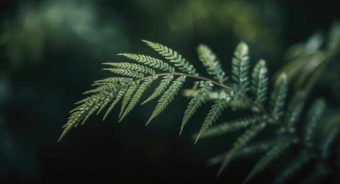 Sensitive plant's motion sensitive leaflets detailed against a smooth blurred backdrop