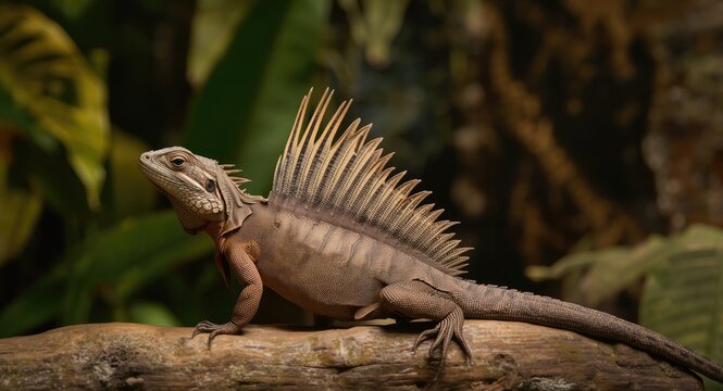 Sailfin Lizard exhibiting detailed dorsal sail in a wildlife visitor area