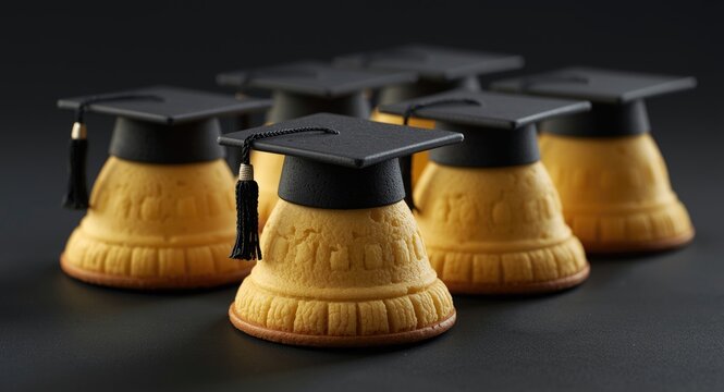Energetic bell shaped cookies styled with a contemporary black graduation cap