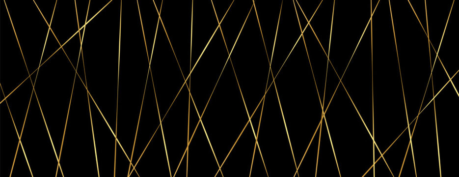 Straight chaotic random golden lines on black background