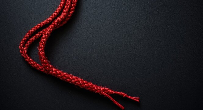 Handmade Kumihimo braid in vibrant red using Makioka pattern with wide copy space