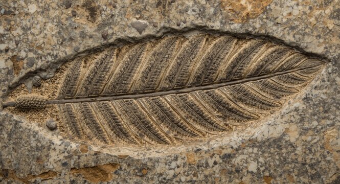 prehistoric leaf fossil impressed deeply in mineralized stone