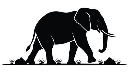 Obraz premium Black silhouette illustration of an elephant standing in a savanna landscape