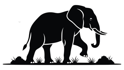 Fototapeta premium Black silhouette illustration of an elephant standing in a savanna landscape