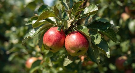 Obraz premium Seasonal harvest of ripe apples on a vibrant garden apple tree