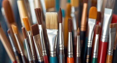 Fototapeta premium Macro shot of diverse paint brushes with different handle styles