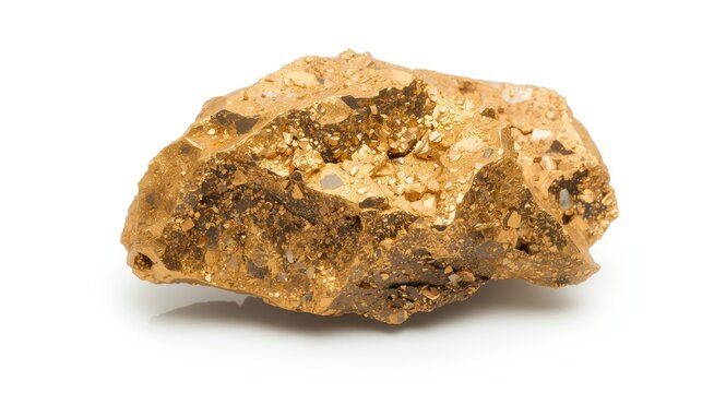 Single chalcopyrite isolated with bright white background and studio lighting