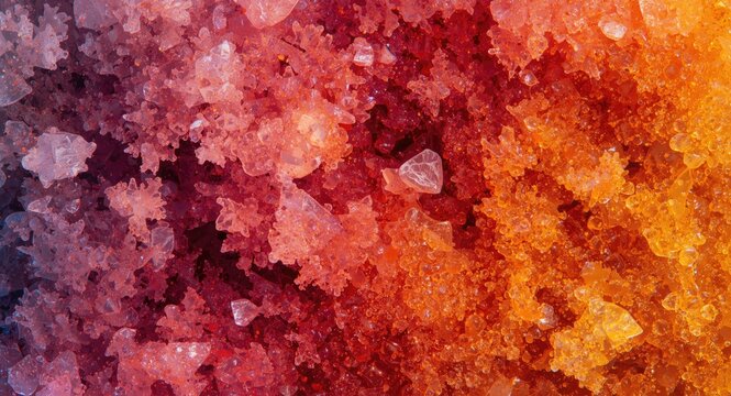 Macro shot capturing vibrant potassium permanganate crystals with intricate surface patterns for abstract science backdrops