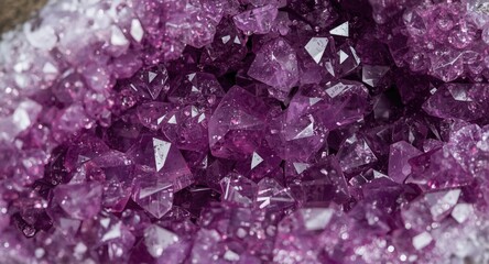 Fototapeta premium Shimmering crystals in a purple and pink amethyst geode formation