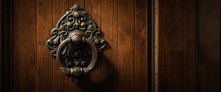 Ornamental metal door knocker evoking French chateau charm