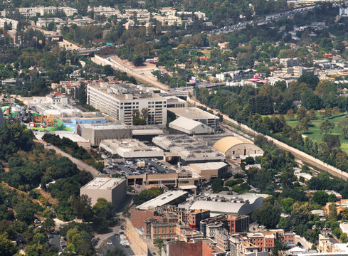 Aerial view of the Universal Studios as seen from Cahuenga Peak in Los Angeles, California, USA