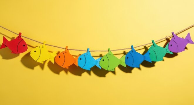 Colorful fish theme Rainbow fish design Vibrant fish art Bright fish illustration Cute fish graphic Playful fish pattern Cheerful fish cutout Happy fish element Wallpaper Background image