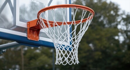 Naklejka premium Netball hoop with sturdy nylon mesh net and blue padded support on metal pole