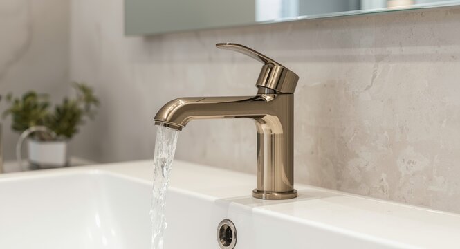 Modern luxurious bathroom with a metal faucet designed for regulating water heat