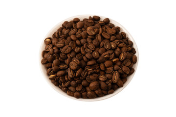 Fototapeta premium Coffee beans on a white background. Top view. Coffee beans texture.