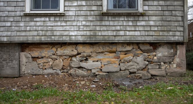 House foundation impacted by degraded ashlar masonry facade condition