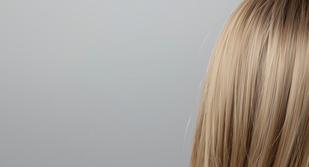 Fototapeta premium Soft grey background highlighting minimalistic close up of blonde hair with empty space