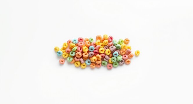 Simple white backdrop showcasing a variety of fruit loops and copy space