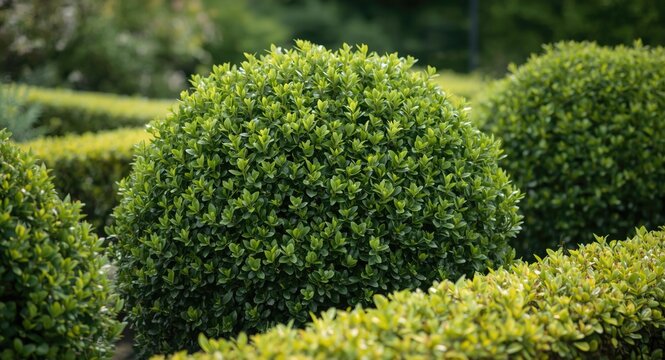 Natural look of green velvet boxwood shrub in cultivated landscape