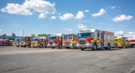 Fototapeta premium Disaster preparedness drills led by emergency teams including fire services with copy space