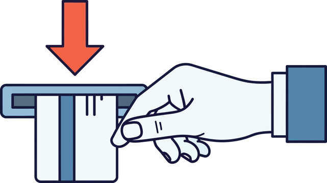 Hand inserting credit card into payment terminal vector illustration