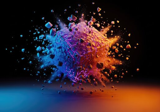 Chaotic disintegration of structured forms, illustrating the inevitable increase in universal randomness and thermodynamic movement, decay, flow, math