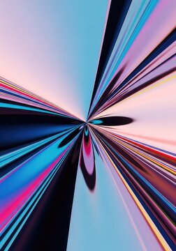 Dynamic abstract background showing extreme spatial distortion, digital warping, and a vibrant bending of light and geometric surfaces, data, bending, refraction