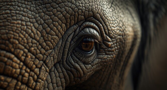 macro close shot of an elephant eye with detailed surrounding skin