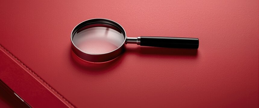 red folder and magnifying glass combination for thorough investigation