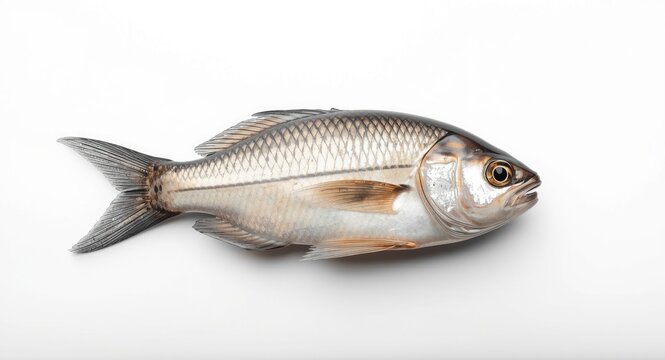 Natural catla fish showcased on an uncluttered white surface featuring copy space