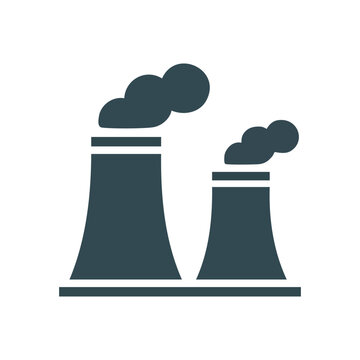 Two cooling towers emitting vapor or smoke into the sky Vector