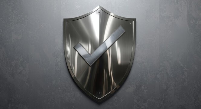 gleaming metallic shield presenting a definitive check mark sign