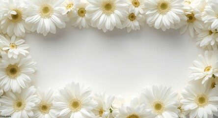 Fototapeta premium rectangle formed by white flowers featuring central empty copy space