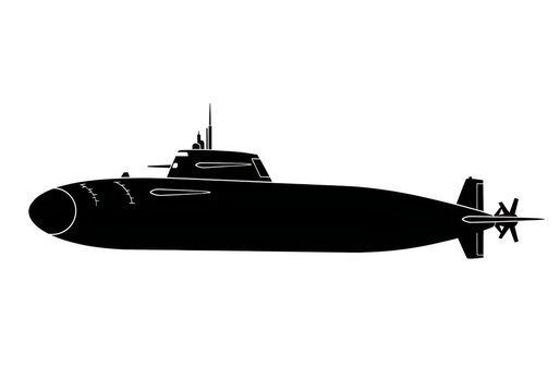 A sleek submarine navigating underwater with a visible propeller and periscope.