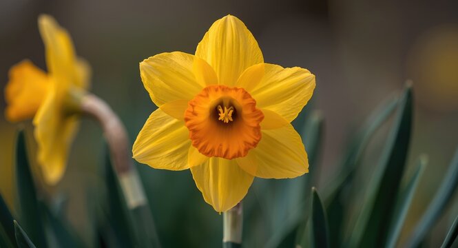 Orange tinted Jetfire daffodil blooming energetically in spring