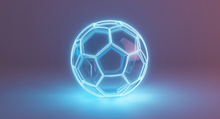 Naklejka premium Neon illuminated futuristic soccer ball on bright white backdrop