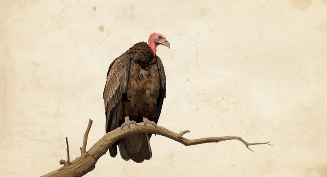 Rustic style watercolor of a turkey vulture perched on a weathered branch