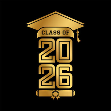 Hand drawn class of 2026 graduation text illustration, class of 2026 badge vector.