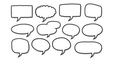 Fototapeta premium A collection of 12 blank speech bubbles in various shapes and sizes for comic strips and illustrations
