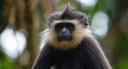 Obraz premium Close up portrait of a Thai spectacled langur sitting on a tree branch