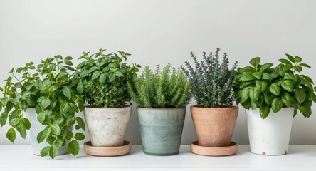 Fototapeta premium Potted herbs arranged for stylish interior decoration