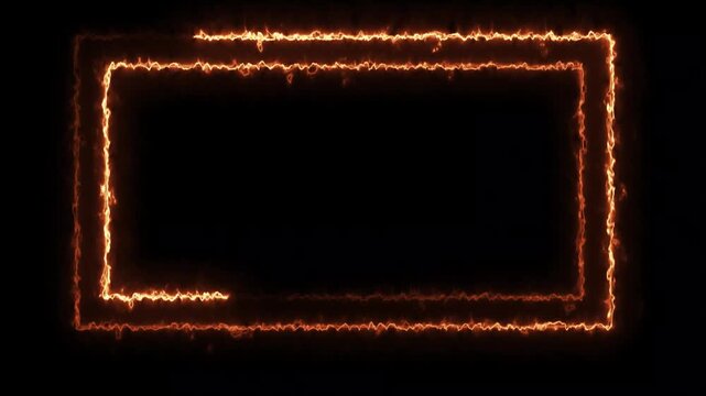 Fire Flame frame border animation on black background. HUD display screen frames. Animated fire fluorescent frame background Colorful laser border.