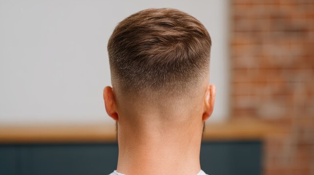 A close-up view of the back of a man's head showcasing a fresh, clean fade haircut with a smooth gradient from short to longer hair.